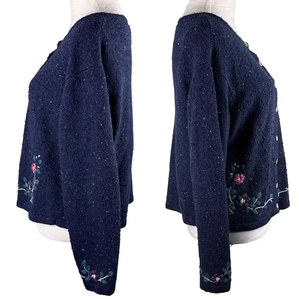 Northern Reflections Sweater Cardigan Large Navy Pink Floral L